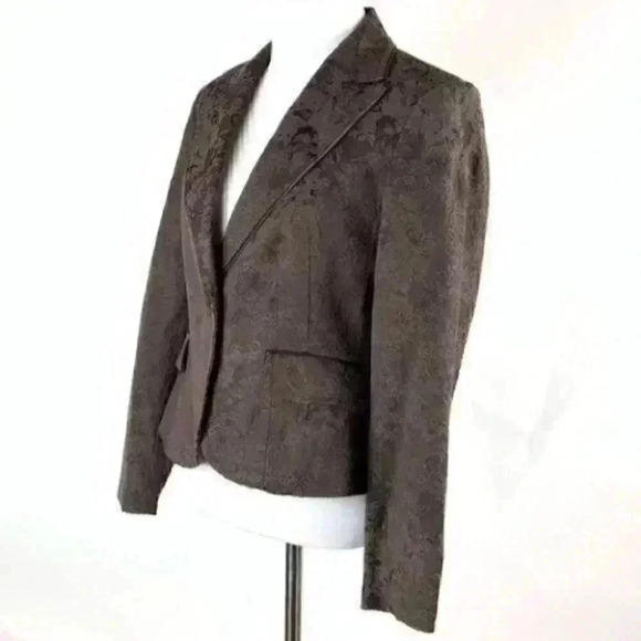 Style and Co petite stretch blazer sz 8p brown floral brocade one button jacket - Picture 7 of 10